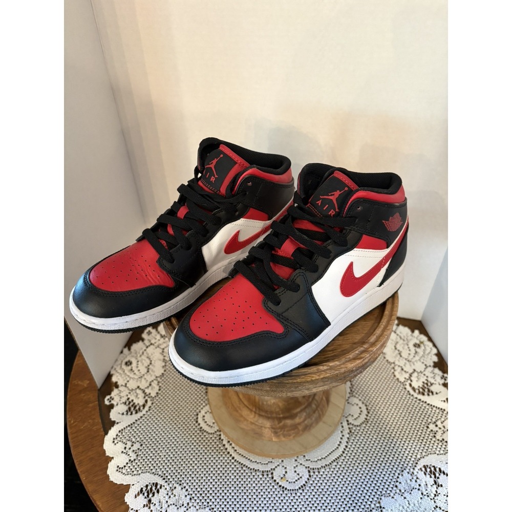 Jordan Air Jordan 1 Mid Bred Toe Black Red White Leather Sneaker